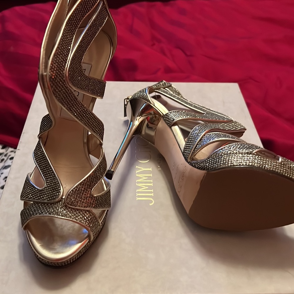 JIMMY CHOO Glitter Collar Sandal 36.5 Light Bronze - Picture 7 of 10